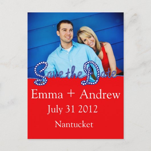 Nautisch touw Save the Date // Red & Navy Aankondigingskaart (Voorkant)