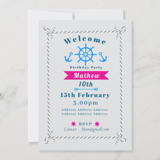 Nautisch Touw Verjaardag Grijs Kaart (Voorkant)