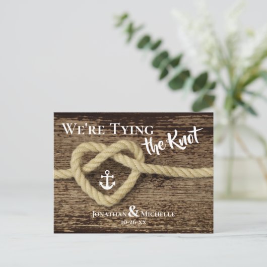 Nautisch touw We binden de knoop vast Save the Dat Aankondigingskaart (Staand voorkant)