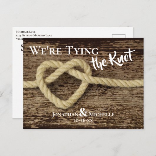 Nautisch touw We binden de knoop vast Save the Dat Aankondigingskaart (Voorkant / Achterkant)