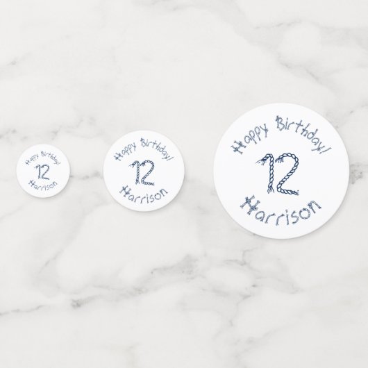 Nautisch touwknopen blauw wit verjaardagsdouane confetti (Voorkanten)