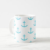 nautisch turquoise ankerpatroon koffiemok (Voorkant links)