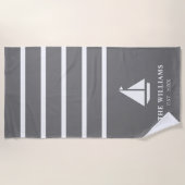 Nautisch vak Grijze streep Naam toevoegen Tekst Strandlaken (Voorkant)