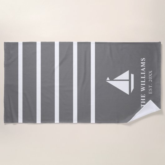 Nautisch vak Grijze streep Naam toevoegen Tekst Strandlaken (Voorkant)