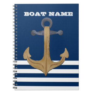 Nautisch,Vintage Anker Marineblauw Gestreept  Notitieboek