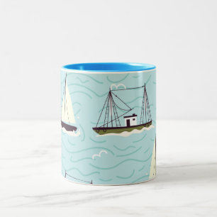 Nautisch visserijpatroon tweekleurige koffiemok