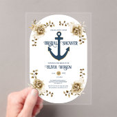 Nautisch Vrijgezellenfeest Anker Blauw Goud Bloeme Acryl Uitnodigingen (Insitu (Draagbaar))