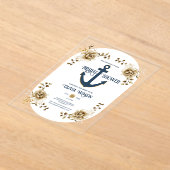 Nautisch Vrijgezellenfeest Anker Blauw Goud Bloeme Acryl Uitnodigingen (Laagn)