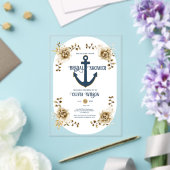 Nautisch Vrijgezellenfeest Anker Blauw Goud Bloeme Acryl Uitnodigingen (Insitu (Huwelijk))