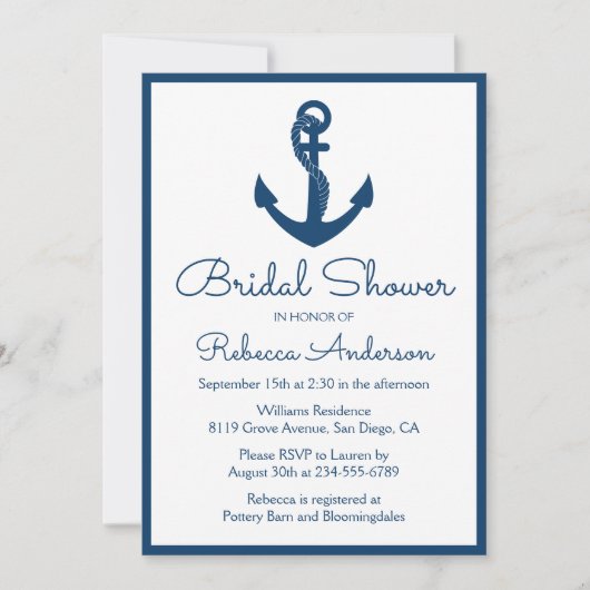 Nautisch Vrijgezellenfeest Anker Navy Blue Wedding Kaart (Voorkant)