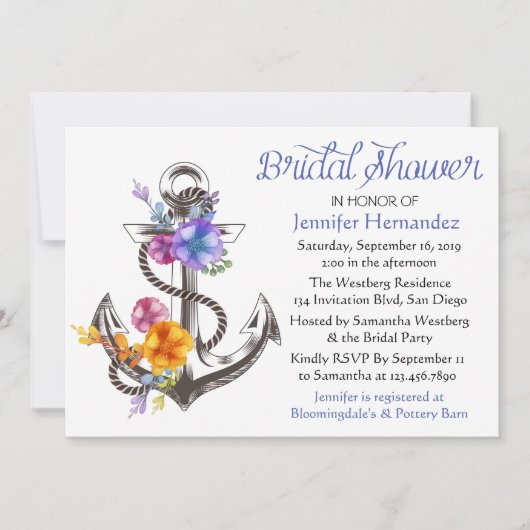 Nautisch Vrijgezellenfeest Blue Anchor Floral Kaart (Voorkant)