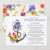 Nautisch Vrijgezellenfeest Blue Anchor Floral Kaart (Voorkant / Achterkant)