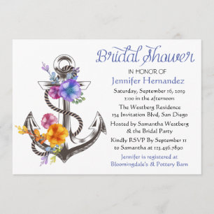 Nautisch Vrijgezellenfeest Blue Anchor Floral Kaart