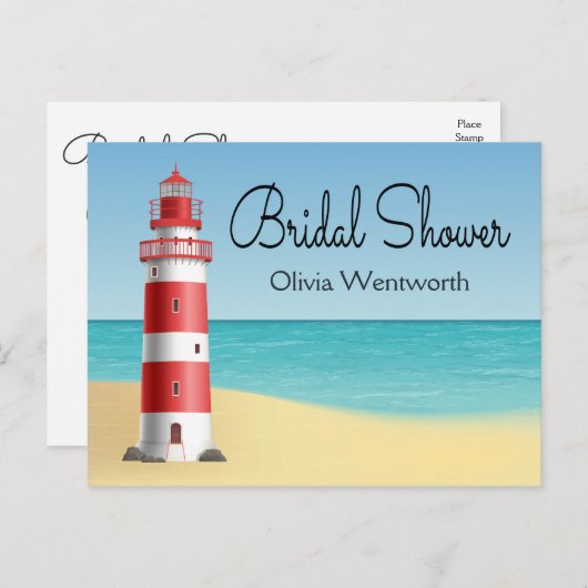 Nautisch Vrijgezellenfeest Lighthouse Beach Zomer Uitnodiging Briefkaart (Voorkant / Achterkant)