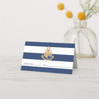 Nautisch Vrijgezellenfeest Place Card Navy & Gold Plaatskaartje