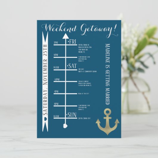 Nautisch vrijgezellenweekend uitstapje folie anker kaart (Staand voorkant)