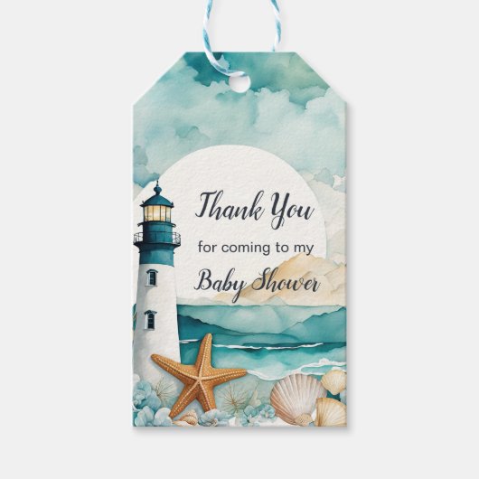 Nautisch vuurtoren Baby shower Cadeaulabel (Voorkant)