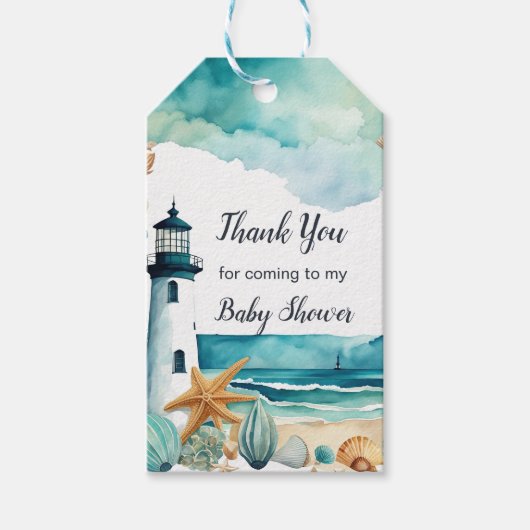 Nautisch vuurtoren Baby shower Cadeaulabel (Voorkant)