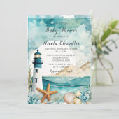 Nautisch vuurtoren Baby shower Kaart (Staand voorkant)