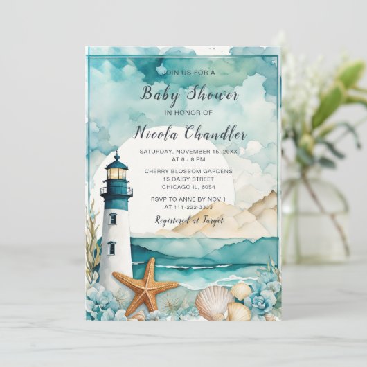 Nautisch vuurtoren Baby shower Kaart (Staand voorkant)