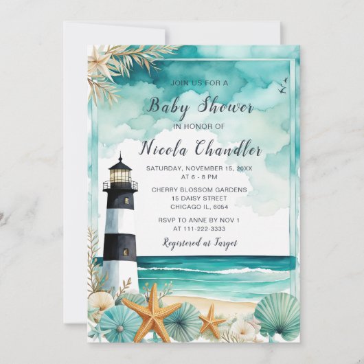 Nautisch vuurtoren Baby shower Kaart (Voorkant)