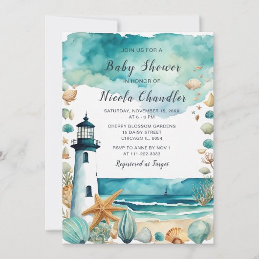 Nautisch vuurtoren Baby shower Kaart (Voorkant)