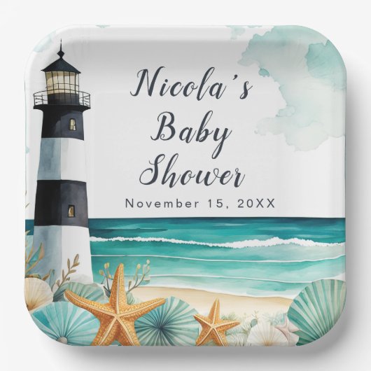 Nautisch vuurtoren Baby shower Papieren Bordje (Voorkant)