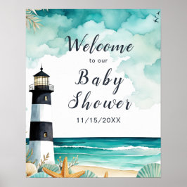 Nautisch vuurtoren Baby shower Poster