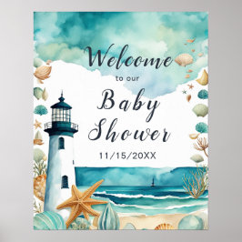 Nautisch vuurtoren Baby shower Poster