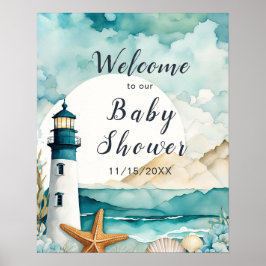 Nautisch vuurtoren Baby shower Poster