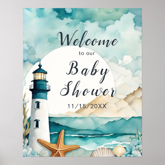 Nautisch vuurtoren Baby shower Poster (Voorkant)