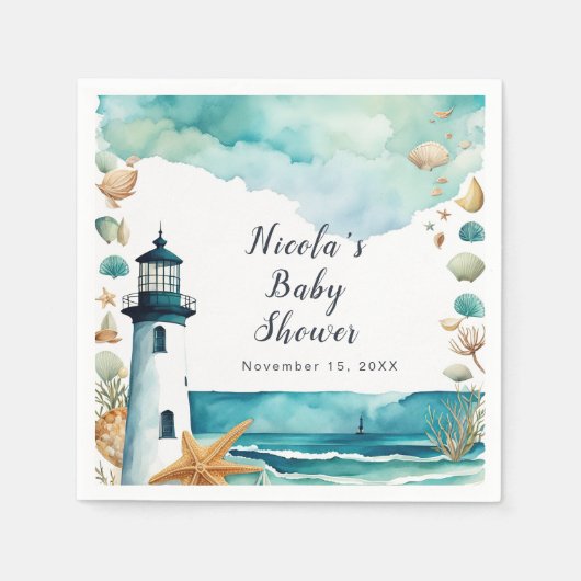 Nautisch vuurtoren Baby shower Servet (Voorkant)