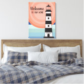 Nautisch Vuurtoren Blauw Oranje Ombre' Zon Welkom Canvas Afdruk (Insitu (Slaapkamer))
