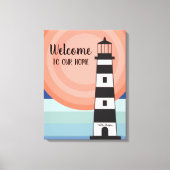Nautisch Vuurtoren Blauw Oranje Ombre' Zon Welkom Canvas Afdruk (Voorkant)