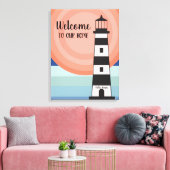Nautisch Vuurtoren Blauw Oranje Ombre' Zon Welkom Canvas Afdruk (Insitu (Woonkamer))