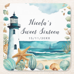 Nautisch vuurtoren Sweet Sixteen verjaardag Kartonnen Onderzetters