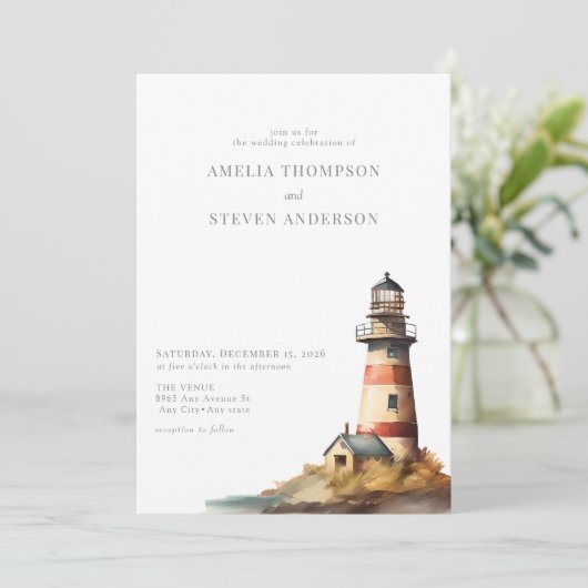 Nautisch, Vuurtoren | Zee bruiloft Kaart (Staand voorkant)
