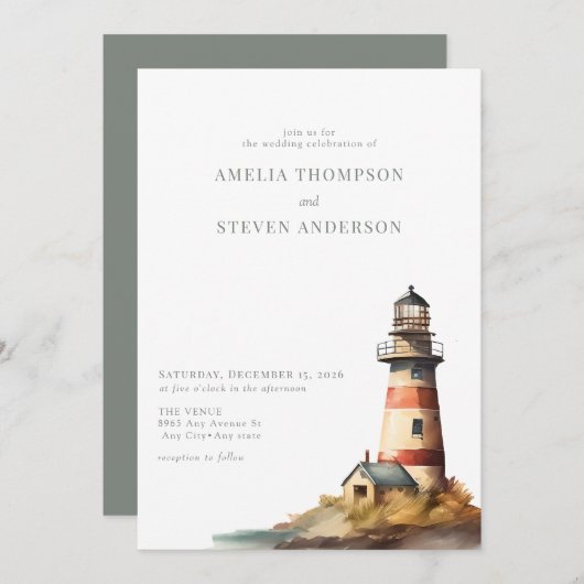 Nautisch, Vuurtoren | Zee bruiloft Kaart (Voorkant / Achterkant)