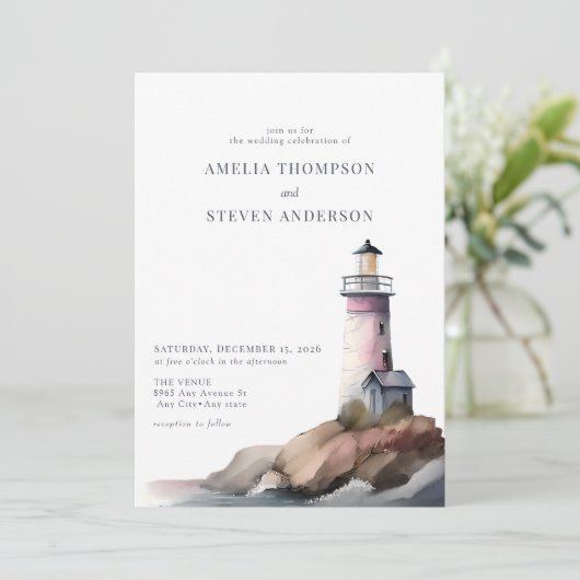 Nautisch, Vuurtoren | Zee bruiloft Kaart (Staand voorkant)