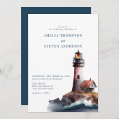 Nautisch, Vuurtoren | Zee bruiloft Kaart (Voorkant / Achterkant)