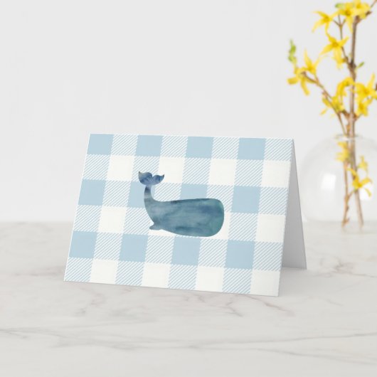 Nautisch walvisblauw gingham patroon kaart (Gele Bloem)