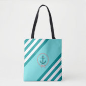 Nautisch wateranker/marine knoop/blauw/witte stree tote bag (Voorkant)