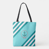 Nautisch wateranker/marine knoop/blauw/witte stree tote bag (Achterkant)