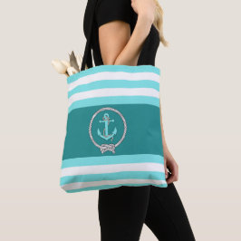 Nautisch wateranker/marine-knoop/witte/blauwe stre tote bag