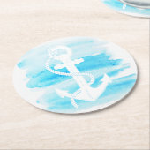 Nautisch - Waterverf Anker (1) Ronde Kartonnen Onderzetter (Gebogen)