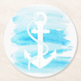 Nautisch - Waterverf Anker (1) Ronde Kartonnen Onderzetter