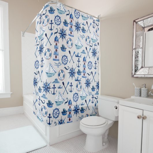 Nautisch Waterverf-douchergordijn Douchegordijn (In situ)