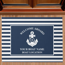 Nautisch welkom aan boord Anker Navy Blue Striped