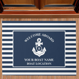 Nautisch welkom aan boord Anker Navy Blue Striped Deurmat