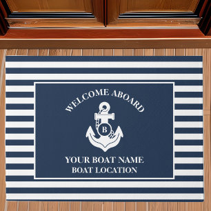 Nautisch welkom aan boord Anker Navy Blue Striped Deurmat